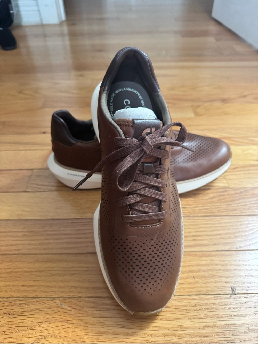 Cole Haan Brown Leather Perforated Lace-Up Sneaker with White Sole